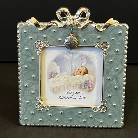 Today I Was Baptized in Christ Photo Frame Baby Silver Teal Turquoise Beach - Picture 1 of 9
